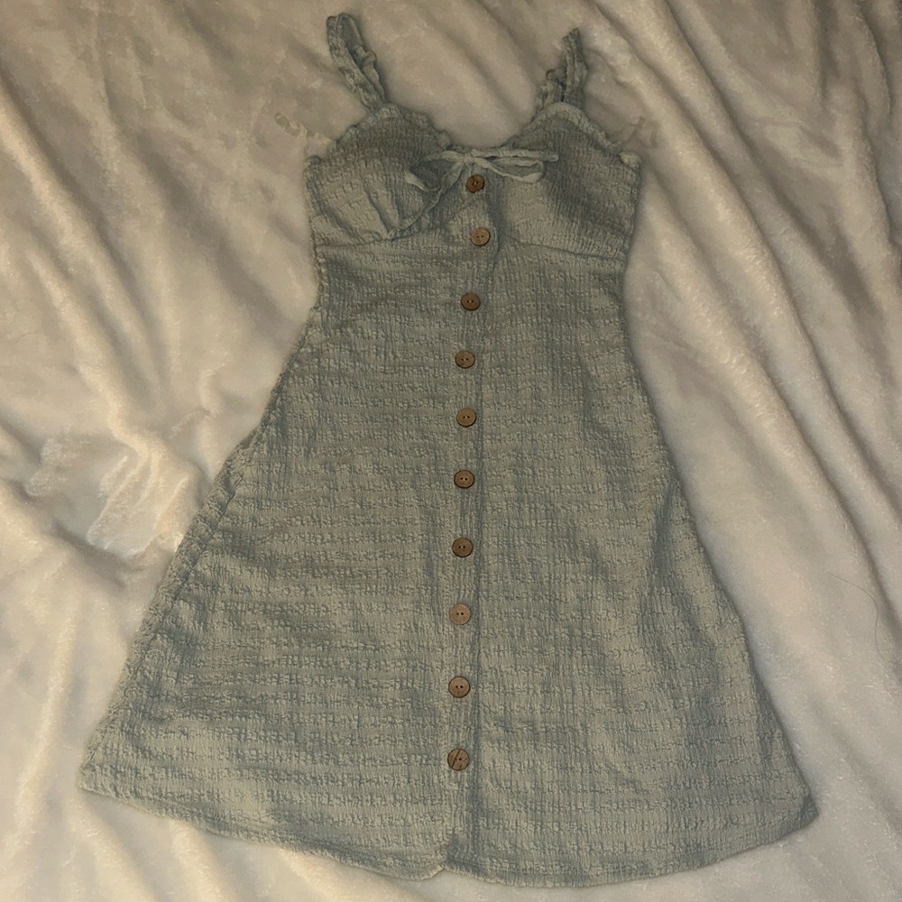 No Boundaries Light Blue Button-Front Mini Dress